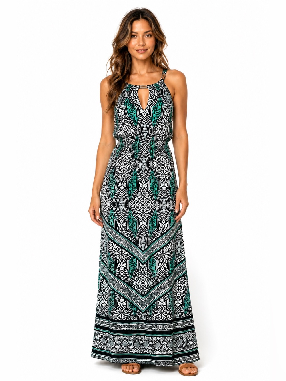 White House Black Market Maxi Dress Teal boho chic evening S NWOT